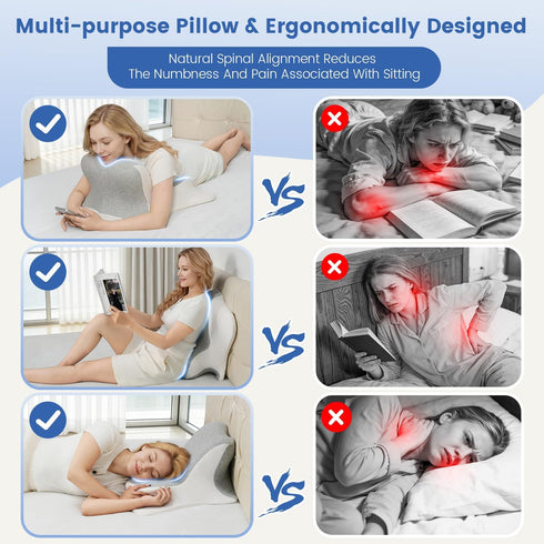 ONGFNFN Reading Pillow for Bed, Ergonomic Memory Foam Bed Wedge Pillow for Headboard, Lying, Leaning and Prone, Chin