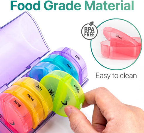 Sukuos Weekly Pill Organizer, 7 Day 2 Times a Day Large Daily Pill Box Easy to Open for Medicine/Vitamin/Supplements