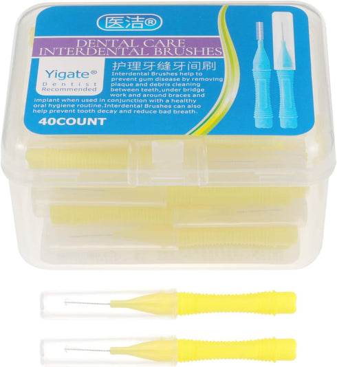 EXCEART 40pcs Interdental Picks Dental Brush Picks, Yellow 0.4mm Dental Floss Cleaners