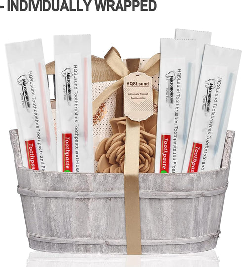100 Pack Disposable Toothbrushes with Toothpaste Floss, Individually Wrapped Travel Kit for Homeless, Airbnb