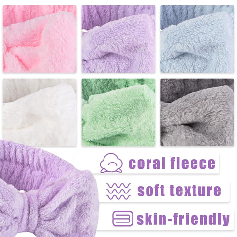 Shindel Spa Headbands 6 Pack - Skincare and Makeup Headbands for Washing Face, Coral Fleece, Elastic for Women