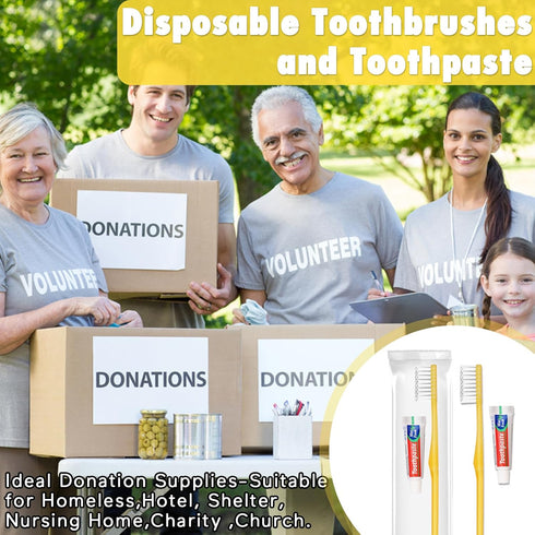 Pack 50, Set 5g HOFASON Disposable Toothbrushes with Toothpaste of Yellow Hollow Travel Toothbrush with Bulk Toothpaste
