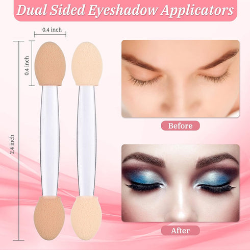 Eyeshadow Applicators, MORGLES 50pcs Disposable Eyeshadow Sponge Applicators Eye Shadow Applicator Double Sided with Box, Clear