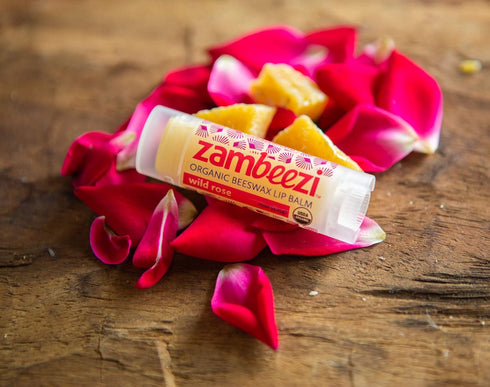 Organic Fair Trade Beeswax Lip Balm - Wild Rose, 3 Pack, Ethically Sourced