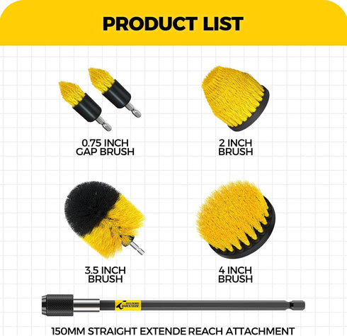 Holikme 6 Pack Drill Brush Set: All Purpose Extended Long Attachment for Crevice Cleaning, Bathroom, Kitchen