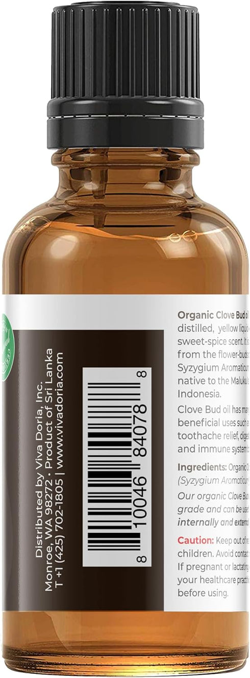 Viva Doria 100% Pure Clove Bud Essential Oil - Undiluted, USDA Certified Organic - 30 mL (1 Fluid Ounce)