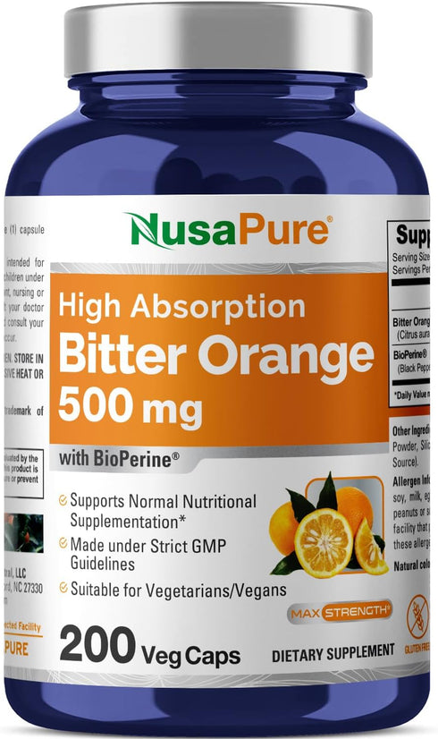 NusaPure Bitter Orange 500mg 200 Veggie Caps - Vegetarian, Non-GMO, Gluten Free