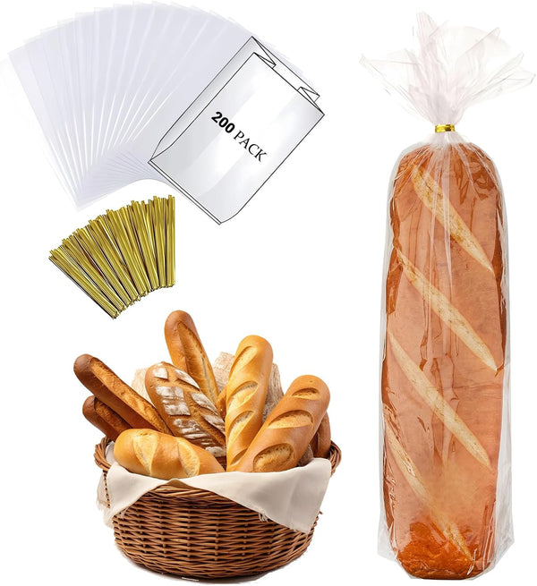 PEOKPIPLE Reusable Bread Bags for Homemade Bread & Sandwich Bread 200 Pack Clear