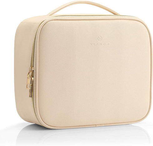 Vlando Large Toiletry Bag - Multi-compartment Travel Cosmetic Makeup Bag for Jewelry and Accessories, Beige