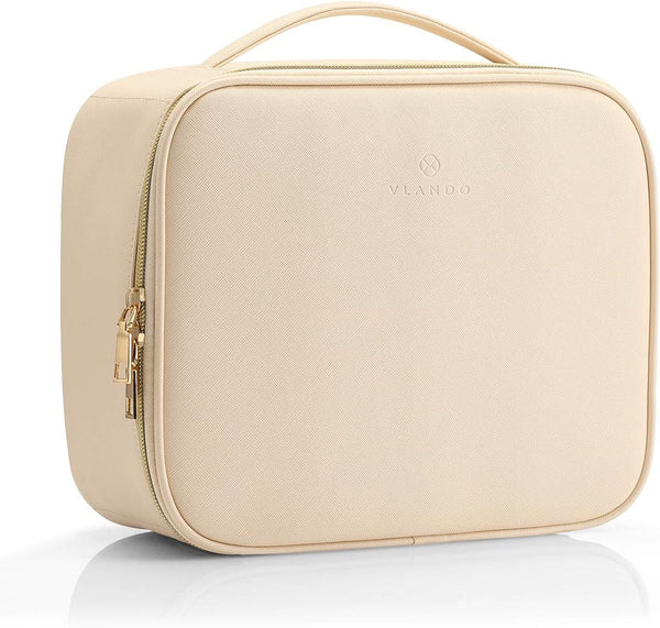 Vlando Large Toiletry Bag - Multi-compartment Travel Cosmetic Makeup Bag for Jewelry and Accessories, Beige