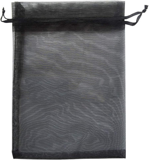 50 Pcs 5x7 Gifts Wrap Bags, Black Organza Sheer Fabric Drawstring Mesh Bags for Baby Shower, Anniversary