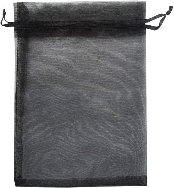 50 Pcs 5x7 Gifts Wrap Bags, Black Organza Sheer Fabric Drawstring Mesh Bags for Baby Shower, Anniversary