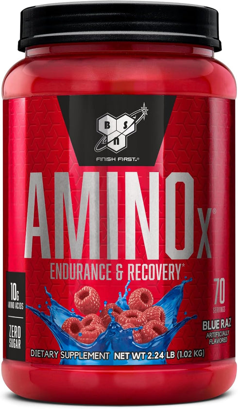 BSN Amino X Muscle Recovery & Endurance Powder, 10 Grams of Amino Acids, Blue Raz, 70 Servings