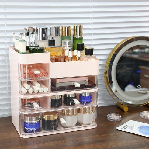 Makeup Storage Organizer, Large Capacity Countertop Organizer for Vanity, Stackable Clear 6 Drawers for Brushes and