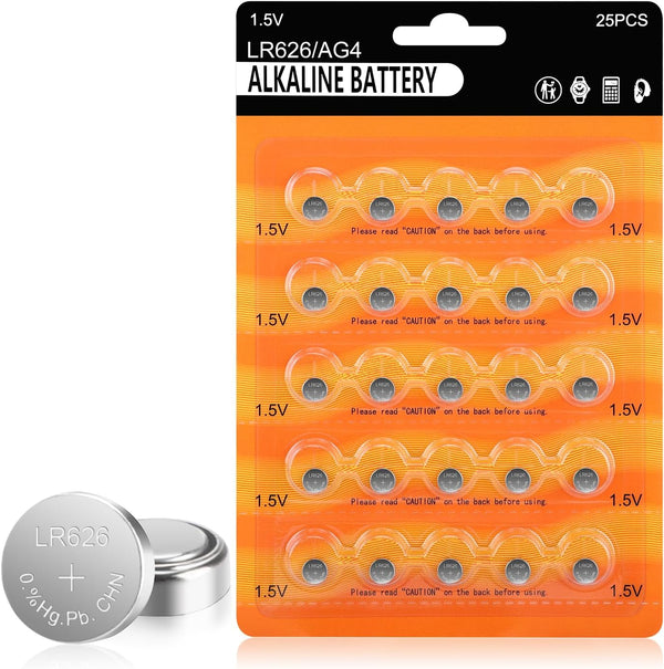 kunying 25 Pack LR626 Battery, AG4/377/SR626SW Watch Battery Coin Cells for Watches Calculators