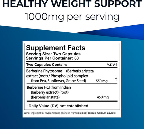 Ultimate Berberine Phytosome for Healthy Weight Management, 1000mg Maximum Strength Supplement for GI, Immunity,