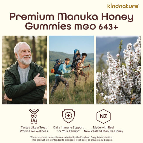 Gummies 643+ Immune KINDNATURE Manuka Honey Medical Grade MGO - New Zealand Manuka Honey with Zinc, Vitamin C