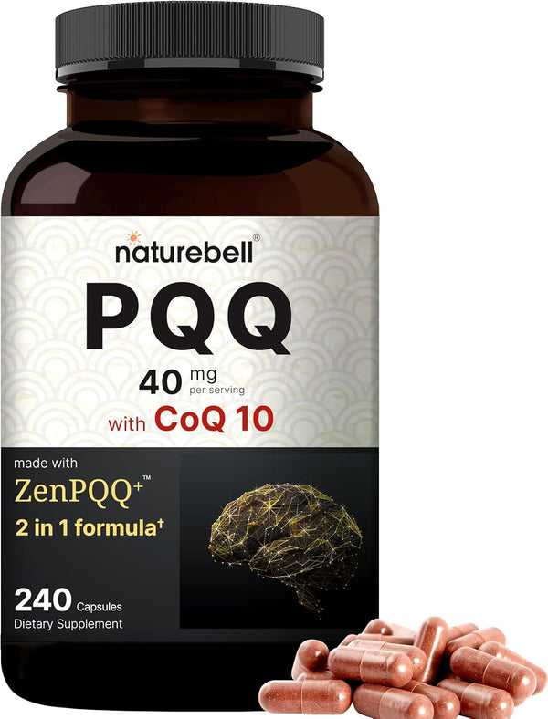 NatureBell PQQ 40mg Per Serving with CoQ10, 240 Capsules, Active Pyrroloquinoline Quinone, Highly Bioavailable ZenPQQ+