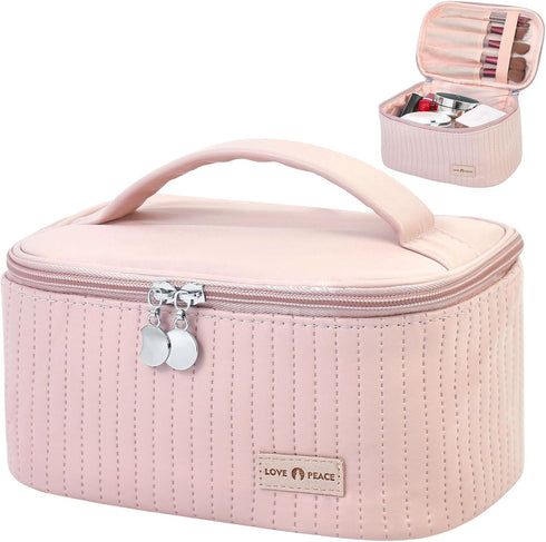 Makeup Bag Travel Cosmetic Bag, Large Capacity PU Leather Organizer, Portable Toiletry Bag for Women, Makeup Storage