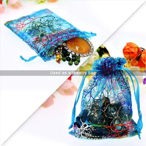 SumDirect 100Pcs 5x7 Inch Blue Coralline Drawstring Organza Bags, Jewelry Favor Pouches for Wedding Party Festival