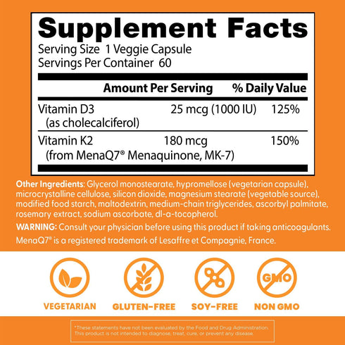 K2 MK-7 D3 D3 K2 MK7 60 Doctor's Best Natural Vitamin Plus - VIT and Supplement for Men & Women, Supports Tissue