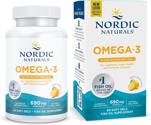 Nordic Naturals Omega-3 in Fish Gelatin, Lemon Flavor, 60 Fish Gels, 690 mg Omega-3
