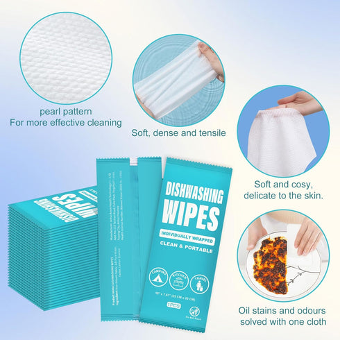 Dish Cleaning Wipes Individually Wrapped, Portable Kitchen Disposable Dish Soap Wipes for Quick Cleaning, 100 Pcs