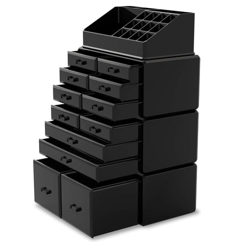 Readaeer Makeup Cosmetic Organizer with 12 Drawers, Storage Display Boxes Case (Black)