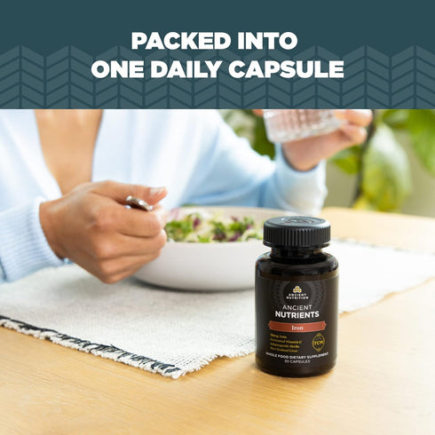 Ancient Nutrition Iron Supplement - 30 Capsules, 18mg per Serving, Supports Response to Fatigue and Stress