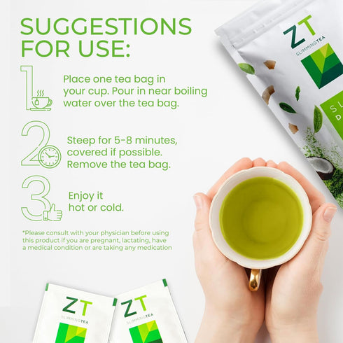 Dr. Zisman ZT Slimming Matcha-Coconut Herbal Tea Blend with Senna Leaf - 28 Day Wellness Blend (28 Bags)