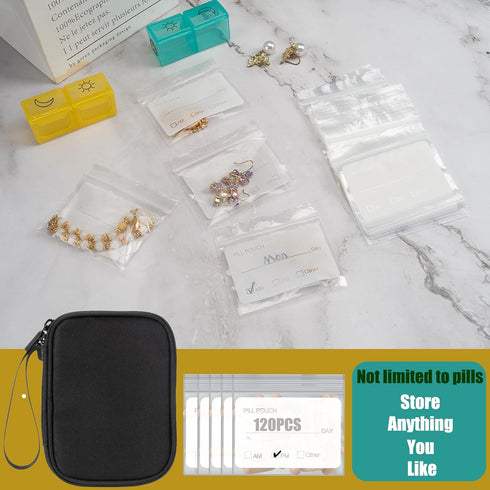 Pack 120 3 2.75 inch Pill Pouch Bags for Travel with Medicine Bag, of BPA Free x Reusable Pill Bag for Medicine