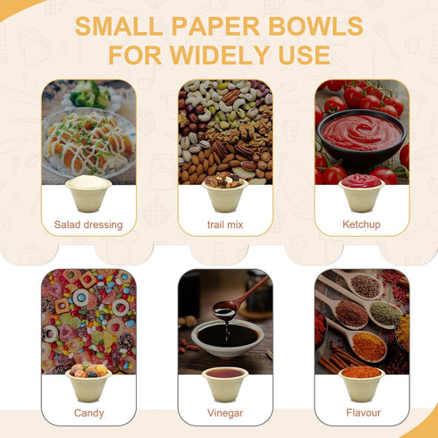 4oz Small Paper Bowl, 150 Pack Disposable Chili Bowls, Compostable Bagasse Fiber Bowls for Condiments, Portion, Sauce, Ice cream by JOLLWEI