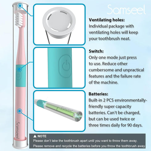 Sonic Electric Toothbrush (2-Pack, White and Pink) - Waterproof Portable Mini Design for Daily Oral Care, Travel