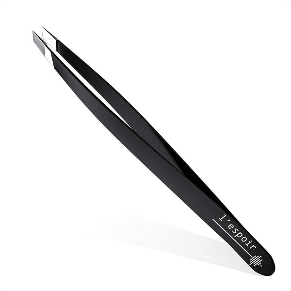 L’espoir High Precision Slant Tweezers, Rust-Free Stainless Steel, Perfect Alignment for Daily Beauty Routine - Black