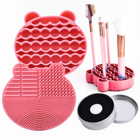 Silicon Makeup Brush Cleaner Mat with Brush Drying Manual - Cosmetic Brush Cleaning Pad + Quick Color Removal Sponge