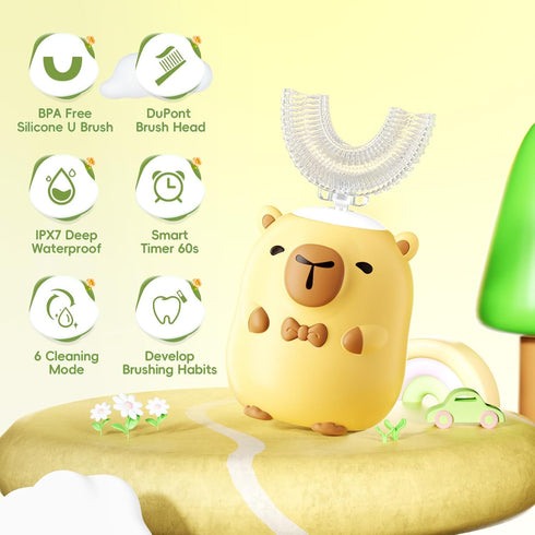 TOPSTLION 360 2-12 Kids U-Shaped Electric Toothbrush for Toddlers, Sonic Ultrasonic Automatic Toothbrush with Soft