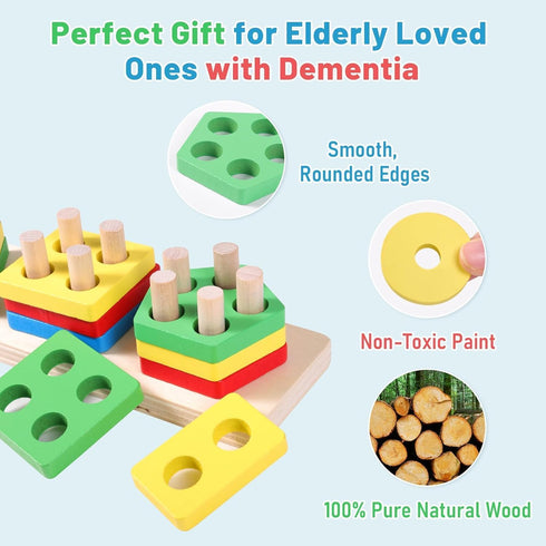 SILAIDESI Set Wooden Bead Sequencing for Seniors, Lacing & Stacking Activities, Memory Games for Elderly, Cognitive Aid
