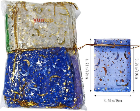 yuntop 100Pcs Moon Star Organza Jewelry Candy Pouch Gift Bags for Wedding Party