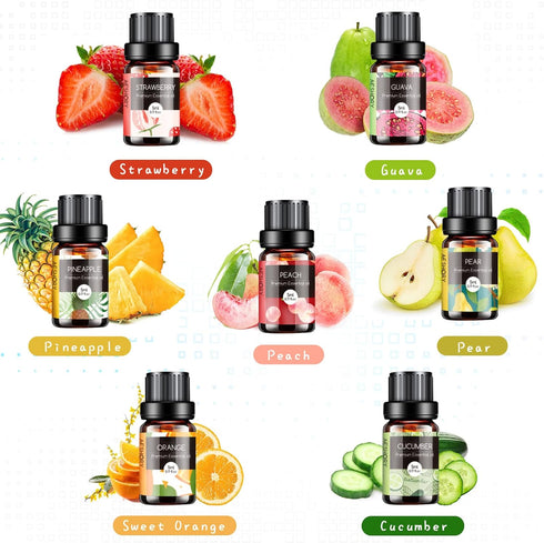 Fruity Essential Oils Set - TOP 14 Fragrance Oil for Diffusers, Candle Making includes Strawberry, Apple, Pineapple, Cucumber Melon, Cherry, Mango, Lemon, and Orange Scented Aromatherapy Oils (5ml)