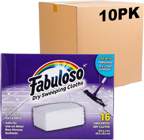 Fabuloso Dry Cloths, Dry Sweeping Pads for Fabuloso Dry + Wet Sweeper, 16 Count - 10 Pack