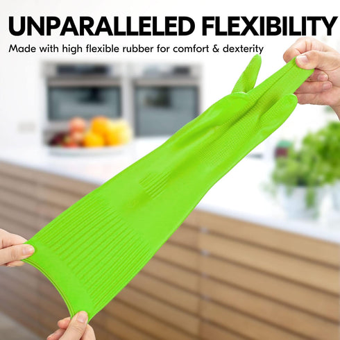 Vgo... 1-Pair Reusable Dishwashing Gloves, Long Sleeve, Thick Latex for Kitchen, Cleaning, Gardening, Size M, Green