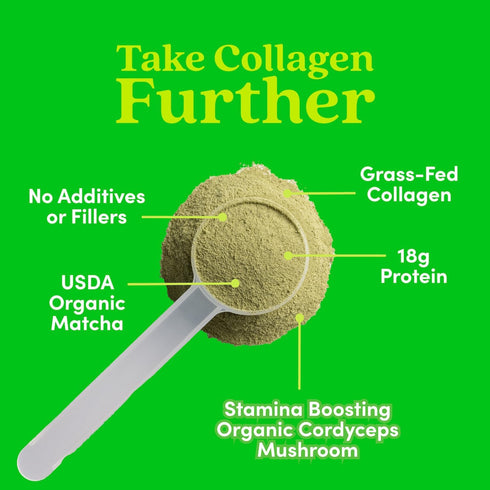Further Food Matcha Collagen Peptides Powder, Organic Matcha & Cordyceps for Energy, Gut Health, 10.62 oz