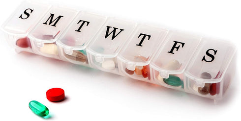 Deke Home Weekly Pill Organizer (2 Pack) - 7 Day Pill Box with Large Compartments, Easy Open, BPA Free, Travel Friendly