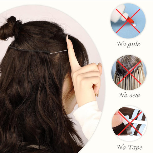 MORICA Invisible Wire Hair Extensions - 20 Inch Halo Long Wavy Synthetic Hairpiece for Women (Ash Blonde Mixed Light