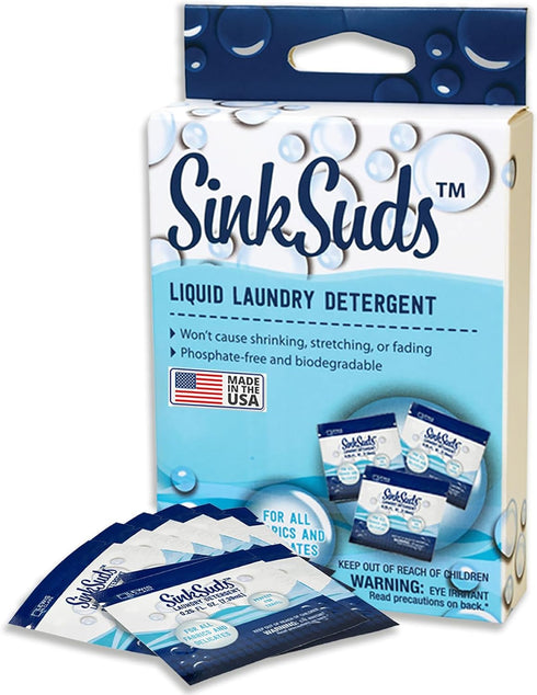 SinkSuds Laundry Detergent, Travel Size Liquid Soap, 8 Packets, TSA Compliant for All Fabrics