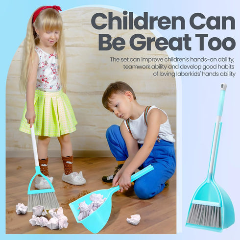 Mini Broom and Dustpan Set for Kids, 3 Pcs Toddler Cleaning Set in Yellow, Red, Green - Small Cleaning Set for Kitchen,