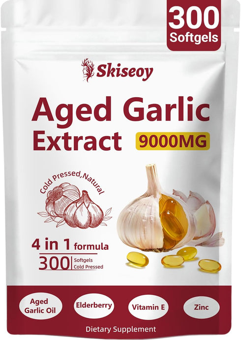 Skiseoy Aged Garlic Extract 9000mg Odorless 2 Years Organic Aged Garlic Supplements with