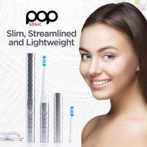 Pop Sonic USB Charge Anywhere Toothbrush (Silver) | Rechargeable with Up to 40,000 Strokes/Minute - DuPont Nylon