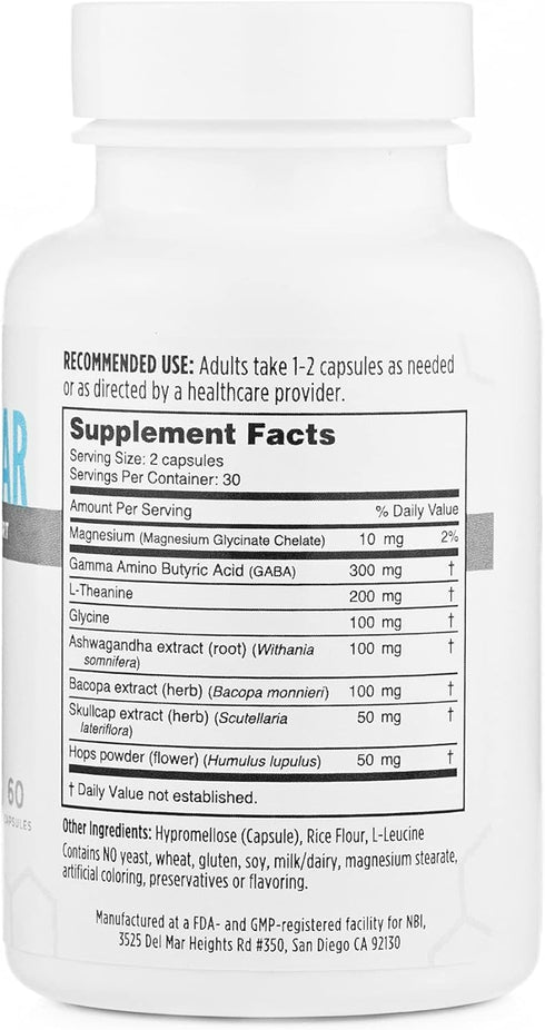 NBI Calm + Clear Mood and Focus Support, 60 Count Capsules, Natural Stress and Adrenal Support with Magnesium