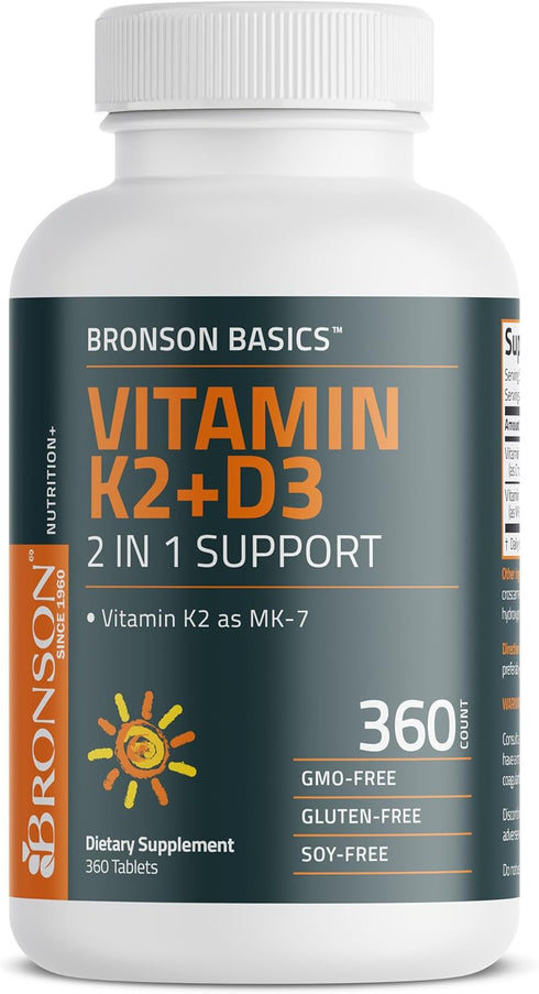K2 D3 (MK7) D3 5000IU (125 90 K2 MK-7, 360 Bronson Vitamin Supplement Non-GMO Formula Vitamin mcg) & mcg Easy